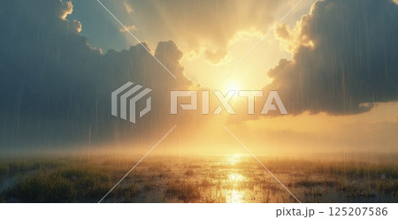 太陽の光が反射している風景 125207586