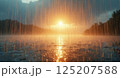 朝霧に包まれる湖面 125207588