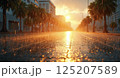 夕日に照らされた歩道 125207589
