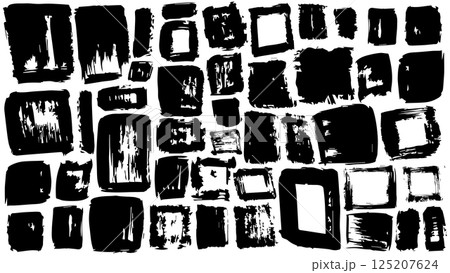 Abstract black and white background with grunge squares, rectangles drawn with dry brush ink, brush texture banners, collection of paint brush strokes, grunge elements, set of text boxes with strokes 125207624