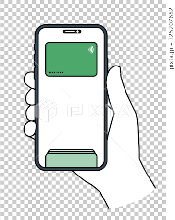 Smartphone in hand Payment by credit card Variable line width 125207682