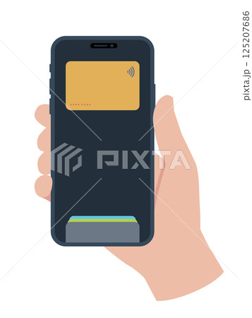 手に持ったスマートフォン クレジットカードで支払い 125207686