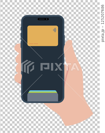 手持智慧型手機，使用信用卡付款 125207686