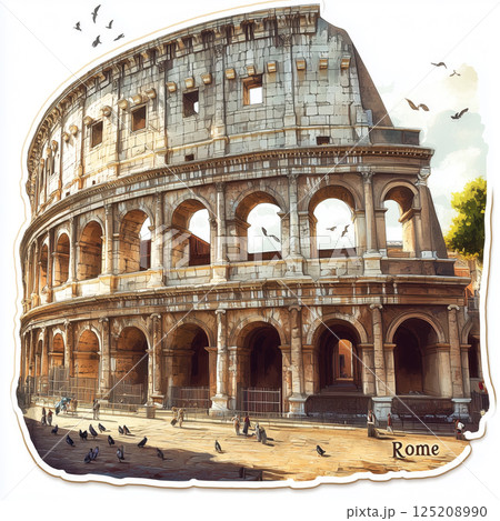 Explore the grandeur of Rome with a stunning sticker of the famous Colosseum 125208990