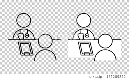 Doctor and patient pictograms performing medical checkup Doctor and patient pictograms performing medical checkup 125209222