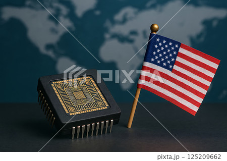 半導体ICチップ関税措置とアメリカ国旗4「AI生成画像」 125209662
