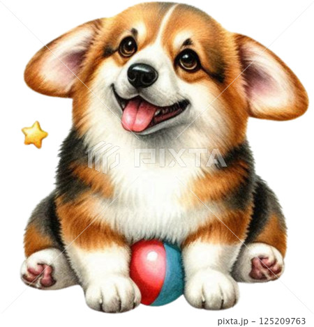 corgi dog with ball corgi dog with ball 125209763