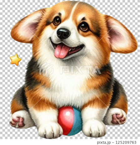 corgi dog with ball corgi dog with ball 125209763