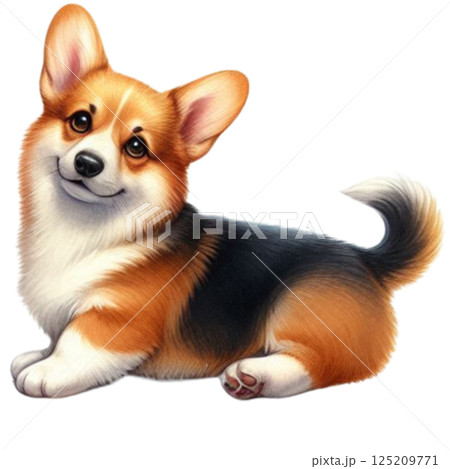 a cute corgi dog sitting down on a white background 125209771
