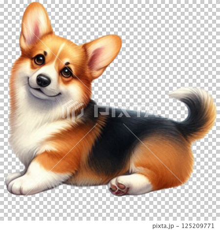 a cute corgi dog sitting down on a white background 125209771