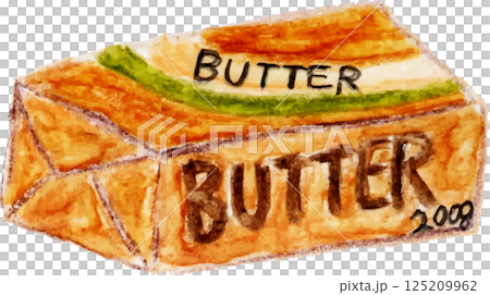 袋子裡的一盒奶油，手繪彩色鉛筆畫 125209962