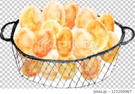 籠に盛った卵　水彩色鉛筆画 125209967