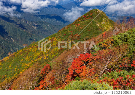 秋色の飯豊連峰・ダイグラ尾根から見る宝珠山 秋色の飯豊連峰・ダイグラ尾根から見る宝珠山 125210062