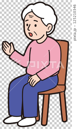 A vector illustration of a grandmother sitting in a chair asking questions and talking 125210346