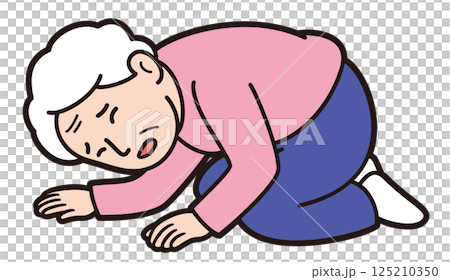 Vector illustration of a painful elderly woman crouching down Vector illustration of a painful elderly woman crouching down 125210350