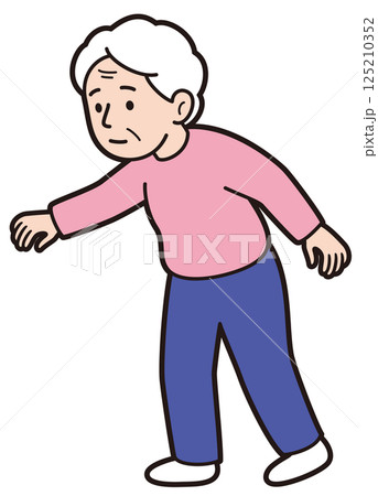 バランスを取って歩くおばあさんの教材風ベクターイラスト バランスを取って歩くおばあさんの教材風ベクターイラスト 125210352