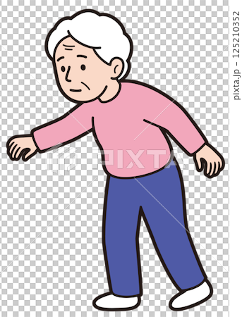 バランスを取って歩くおばあさんの教材風ベクターイラスト バランスを取って歩くおばあさんの教材風ベクターイラスト 125210352