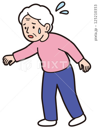 バランスが崩れて倒れそうになり焦るおばあさんの教材風ベクターイラスト バランスが崩れて倒れそうになり焦るおばあさんの教材風ベクターイラスト 125210353