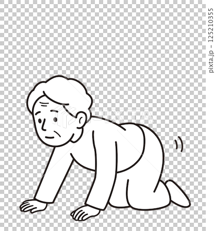 四つん這いでハイハイするおばあさんのモノクロ線画のベクターイラスト 四つん這いでハイハイするおばあさんのモノクロ線画のベクターイラスト 125210355