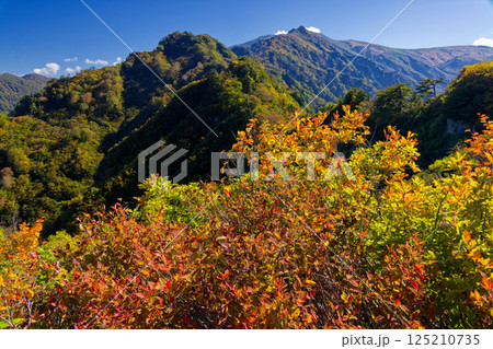 飯豊連峰・ダイグラ尾根・休場ノ峰から見る宝珠山と飯豊本山稜線 125210735
