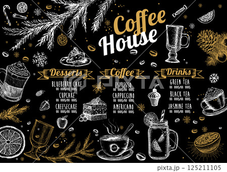 Christmas menu cafe. Food flyer. Restaurant menu. Template design. 125211105