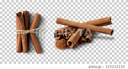 Cinnamon sticks tied with rope isolated on transparent background 125212133