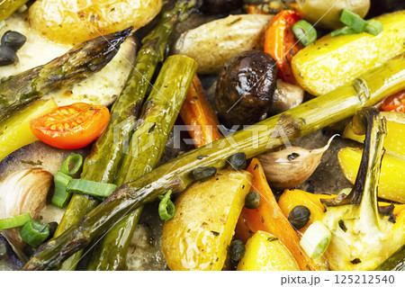Tasty grilled vegetables, vegetarian food. Tasty grilled vegetables, vegetarian food. 125212540