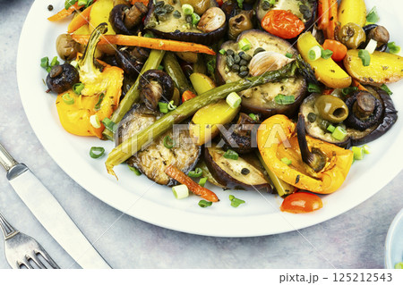 Assortment of baked vegetables. 125212543