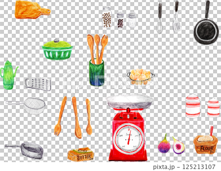 Illustration set of simple kitchen tools 125213107
