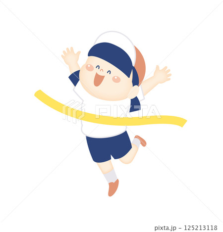 ゴールテープを切る笑顔の女の子 ゴールテープを切る笑顔の女の子 125213118
