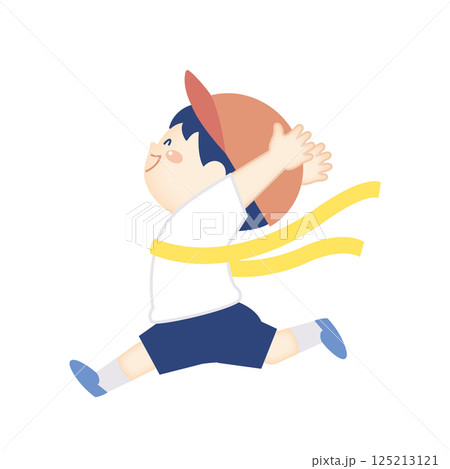 ゴールテープを切る男の子 125213121