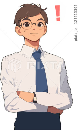 漫画タッチのびっくりしているスーツ姿の男性のAI生成画像 125213393