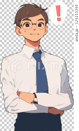 漫画タッチのびっくりしているスーツ姿の男性のAI生成画像 125213393