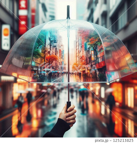 透明傘が描く雨の物語 125213825