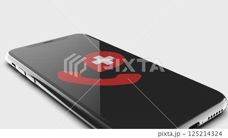 Smartphone with red cross icon symbolizing emergency medical assistance 125214324
