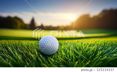 日の光と芝生に映えるゴルフボール4 125214337