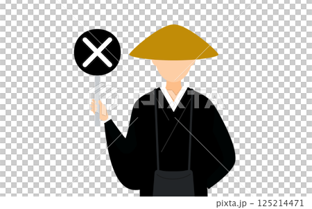 仏教のお坊さんがバツの棒を持つシンプルなイラスト 125214471