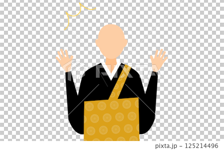 A simple illustration of a Buddhist monk spreading his arms in surprise 125214496