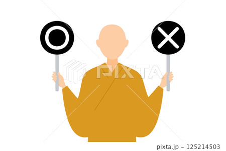 仏教のお坊さんがマルバツの棒を持つシンプルなイラスト 125214503