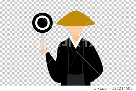 佛教僧人手持圓杖的簡單插圖 125214509