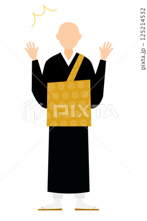 仏教のお坊さんが驚いて両手を広げるシンプルなイラスト 125214532