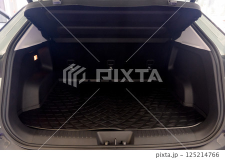 Large black empty car trunk. Open car trunk close up 125214766