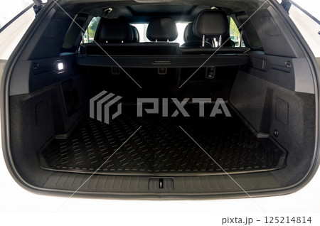 Large black empty car trunk. Open car trunk close up Large black empty car trunk. Open car trunk close up 125214814