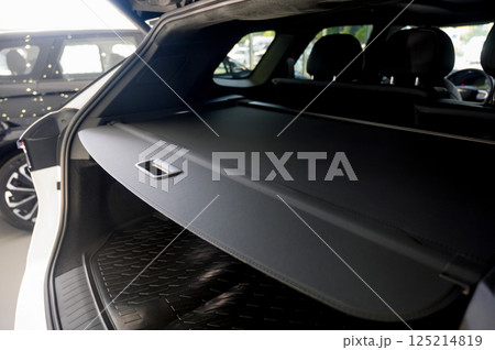 Large black empty car trunk. Open car trunk close up Large black empty car trunk. Open car trunk close up 125214819