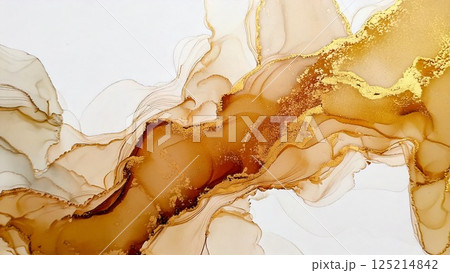 高級感のある薄くて淡いアルコールインクアート ゴールド ベージュ 背景素材 AI生成素材 125214842
