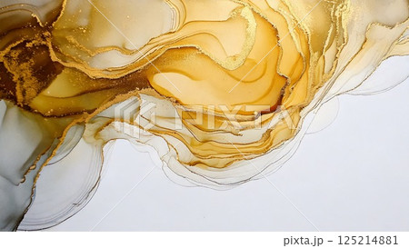 高級感のある薄くて淡いアルコールインクアート ゴールド ベージュ 背景素材 AI生成素材 125214881