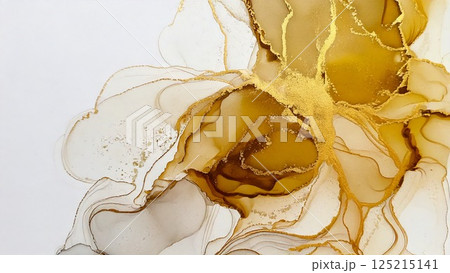 高級感のある薄くて淡いアルコールインクアート ゴールド ベージュ 背景素材 AI生成素材 125215141