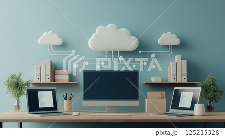 クラウドとデータの連携や保管のイメージ クラウドとデータの連携や保管のイメージ 125215328