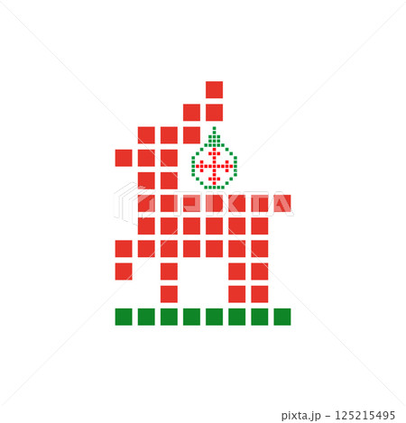 Christmas deer with New Year bauble and snowflake. Vector logo and icon. Ornament for decoration. 125215495