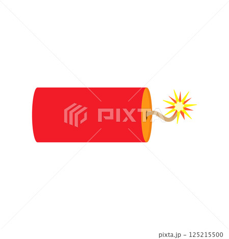 Big red dynamite bomb with burning wick. Vector illustration. 125215500